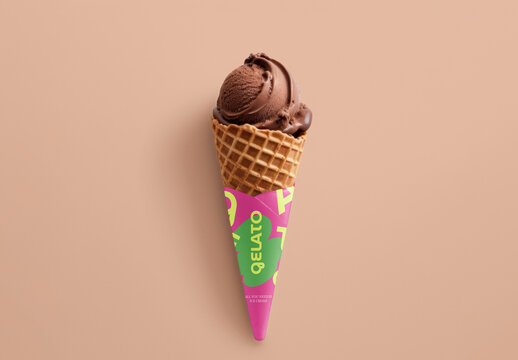 Product Flatlay Ice Cream Cone Wrap Mockup With Generative AI