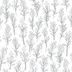 Series of floral botanical hand drawing seamless pattern wild flower motif in rustic scandinavian outline line for textile fabric wallpaper paper wrap print