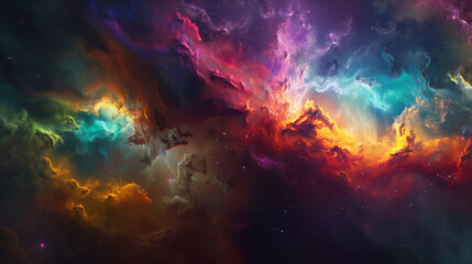 Obraz premium Detailed 3D Space Art of a Nebula Erupting in Brilliant Colors, Shaping Fantastical Beings and Cosmic Phenomena