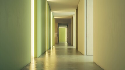 Minimalist hallway with green accents and modern lighting