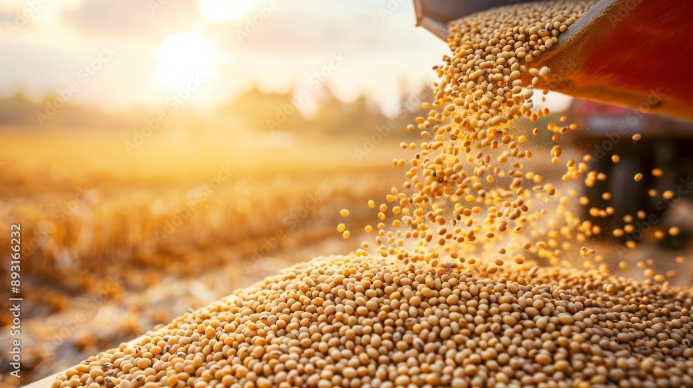 Poster a large pile of soybeans is being poured out of a container