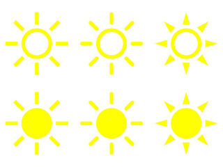 シンプル太陽アイコンセット：黄色
