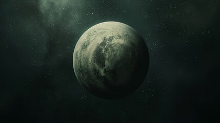 Obraz premium A fantasy planet in space, with an egg-shaped shape and a pale green color, centered on the screen. The background is dark black, surrounded by stars, creating a mysterious atmosphere. Use soft light 
