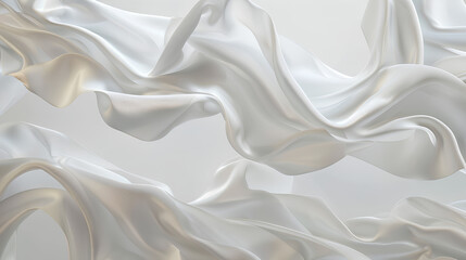 Obraz premium Collection set of white silk satin cloth fabric floating flying in the air on white background. Mockup template for artwork graphic design