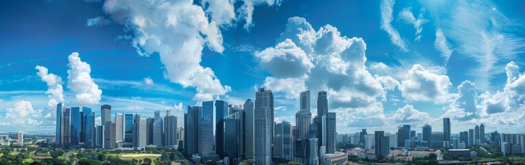 Fototapeta premium Expansive Panoramic View of Bustling City Under Cloudy Skies