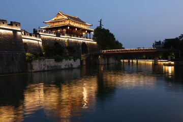 The old city wall and moat of Shaoxing city, Zhejiang province, China