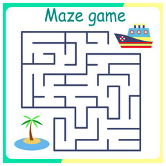 Children's logic game on passing the labyrinth. Educational game for children. Attention task. Choose the right path. help the ship sail to the island.