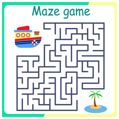 Children's logic game on passing the labyrinth. Educational game for children. Attention task. Choose the right path. help the ship sail to the island.