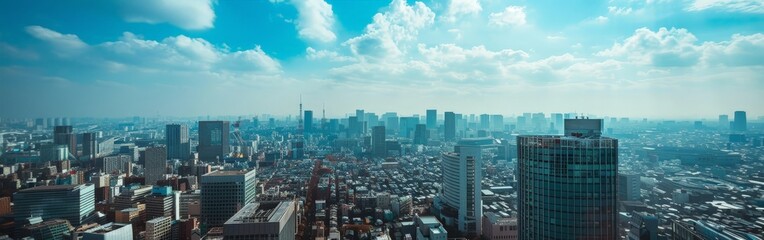 Fototapeta premium Expansive Panoramic View of Bustling City Under Cloudy Skies