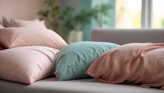 Vantage vs modern decor styles for bedding and sofa cushions on soft pastel background.