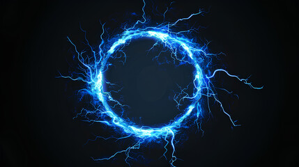 glowing electric blue lightning round frame with plasma portal, isolated on transparent layer overlay or black background 