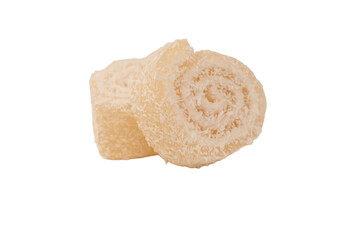 Coconut candy roll isolated on a white background.
