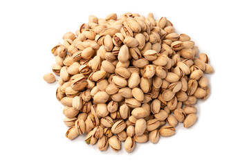 Tasty pistachios isolated on a white background.