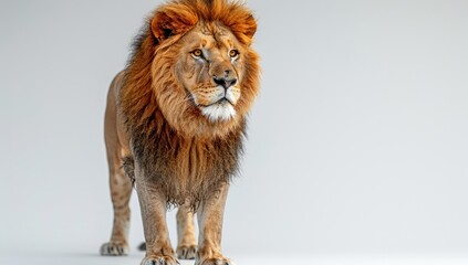 Majestic Lion Standing Against a White Background