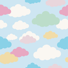 A design featuring colorful clouds against a blue background