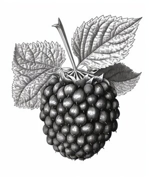 recommend clip art: Black and white Vintage engraved art of a boysenberry isolated on white background, ink sketch illustration, simple vector art design, highly detailed line art, high contrasty