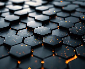 Obraz premium Abstract background with a repeating pattern of hexagonal shapes with glowing edges.