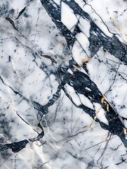 Abstract close-up of white and black marble with natural veining.