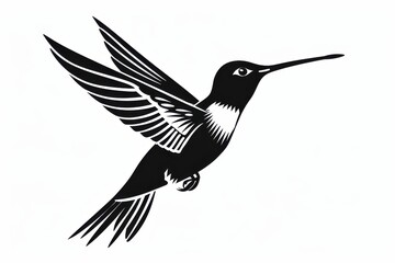 Obraz premium Black and white flat vector art of a hummingbird, svg style, isolated on white background, simple vector art design 