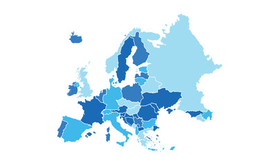 Obraz premium Europe map with individual colors,isolated on white background for website layouts,background,education, precise,customizable,Travel worldwide,map silhouette backdrop,earth geography, political,report