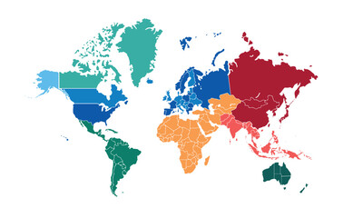 World map with individual colors,isolated on white background for website layouts,background,education, precise,customizable,Travel worldwide,map silhouette backdrop,earth geography, political,reports