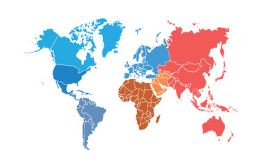 World map with individual colors,isolated on white background for website layouts,background,education, precise,customizable,Travel worldwide,map silhouette backdrop,earth geography, political,reports