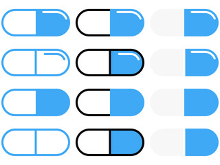 シンプル薬アイコン（カプセル剤）セット：青