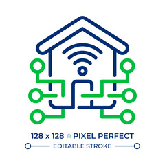 Smart home two color line icon. Automation system, intelligent control. Household organization, electronics bicolor outline symbol. Duotone linear pictogram. Isolated illustration. Editable stroke