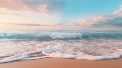 Fototapeta premium Tropical beach. Sunset on the sea waves.