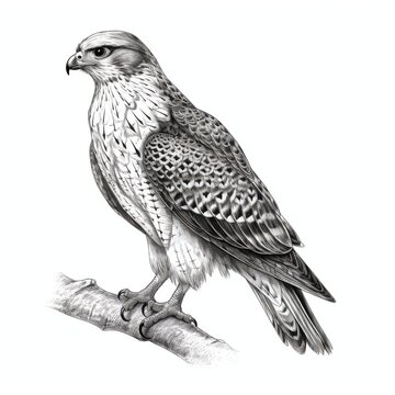 recommend clip art: Black and white Vintage engraved art of a falcon isolated on white background, ink sketch illustration, simple vector art design, highly detailed line art, high contrasty. 
