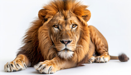 Fototapeta premium The majestic lion gazes into the camera, exuding power and confidence.