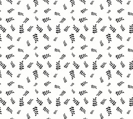 Abstract shape leaf seamless pattern design. Black leaves isolated on white background. 