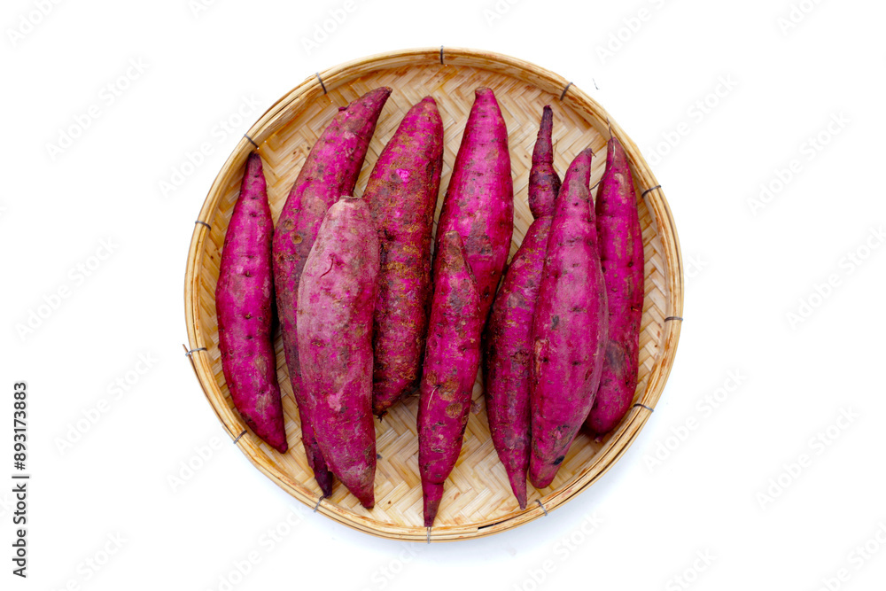 Sticker purple sweet potato in bamboo weave plate