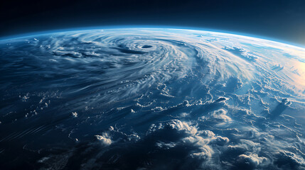 Fototapeta premium view of Earth from space swirling clouds and a dark blue sky