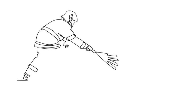 Firefighters with firefighting equipment concept. Single line draw design. Full length animation illustration. High quality 4k footage.