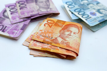 Philippine money, Banknotes on white background.