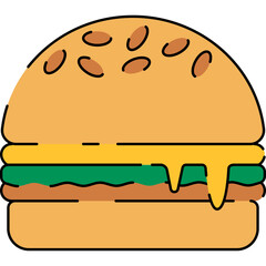 Hamburger Illustration Flat Design Isolated on Transparent Background