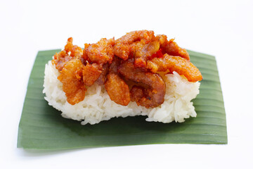 Sticky rice with fried pork