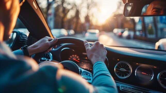 A young person driving a fancy car, with a driver to assist them.