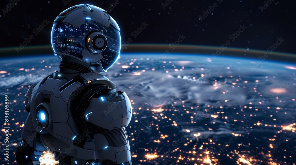 Poster ai technology connects the world. ai controls the internet and networks. ai helps robots interact wi