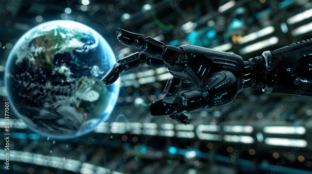 Poster ai technology connects the world. ai controls the internet and networks. ai helps robots interact wi