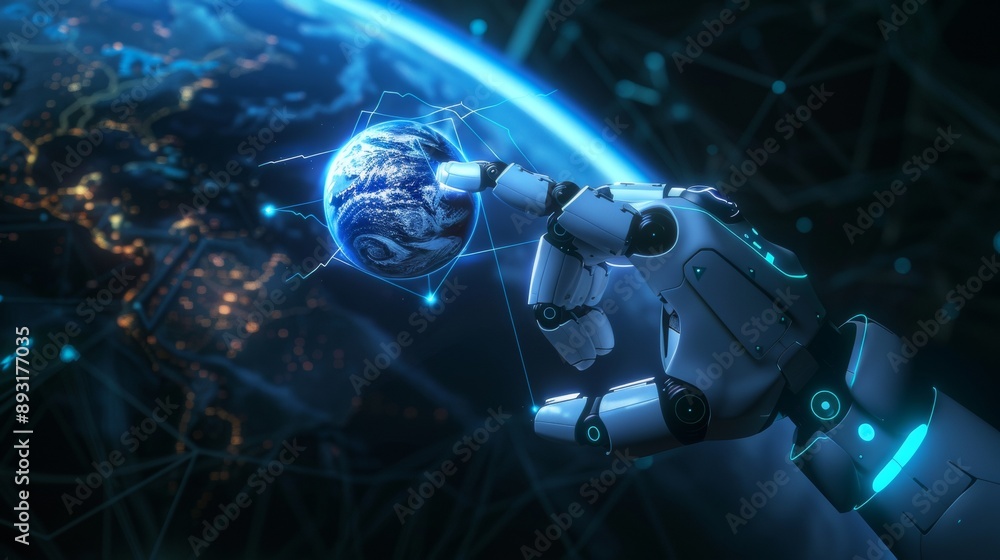 Poster ai technology connects the world. ai controls the internet and networks. ai helps robots interact wi
