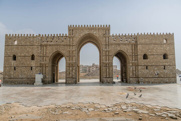 Bab Makkah, a historic old gate and tourist landmark, in the downtown of Jeddah (Jiddah), Saudi Arabia in the Middle Eat.  © Artaxerxes