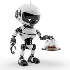 Naklejka premium Robot Serving a Dessert Under a Glass Dome