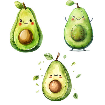 watercolor style avocado vector PNG, cute poster, vector element, PNG bundle, clipart, transparent background