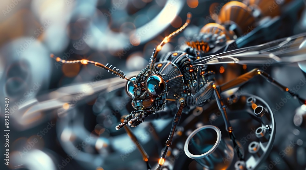 Aufkleber a close-up image of a mechanical insect with intricate details and a futuristic aesthetic. the insec