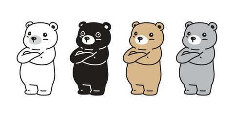 Bear polar icon teddy arms crossed vector pet cartoon character logo symbol illustration clip art isolated design