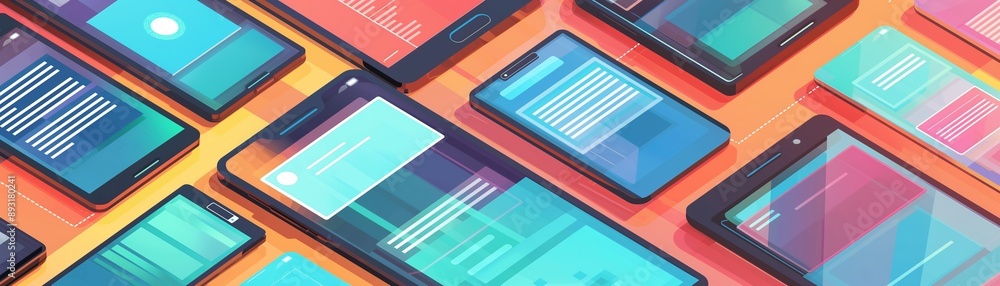 Poster a dynamic illustration of various digital devices and interfaces.