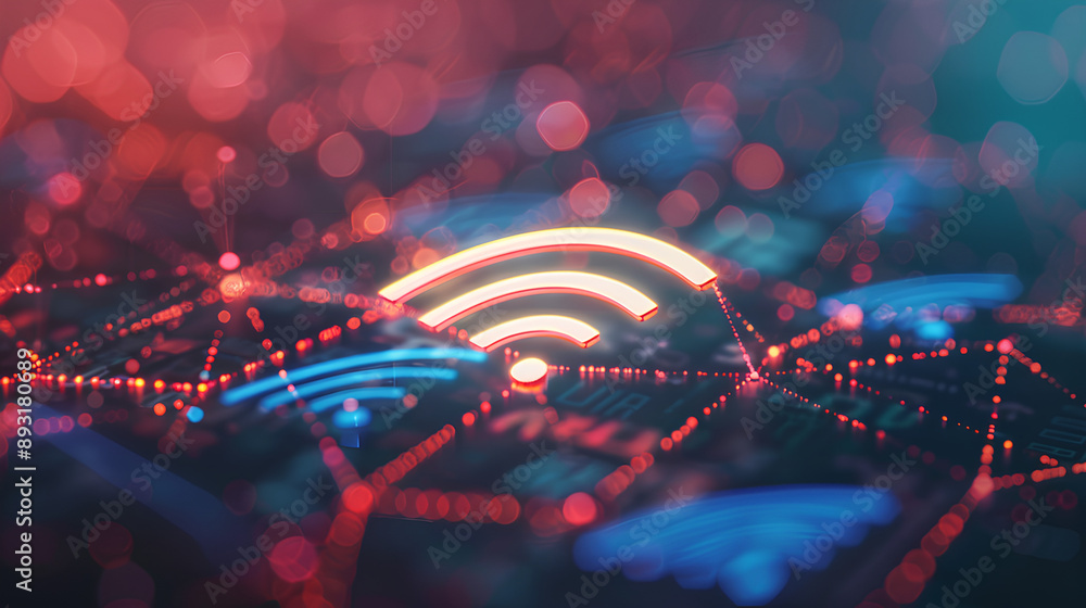Poster wireless network and connection abstract data background with wifi symbol