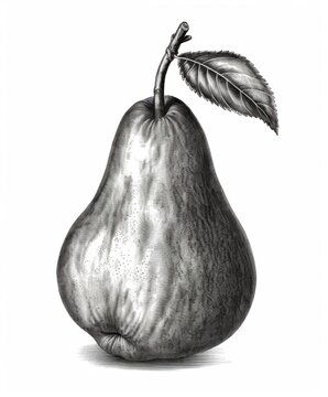 recommend clip art: Black and white Vintage engraved art of a pear isolated on white background, ink sketch illustration, simple vector art design, highly detailed line art, high contrasty.